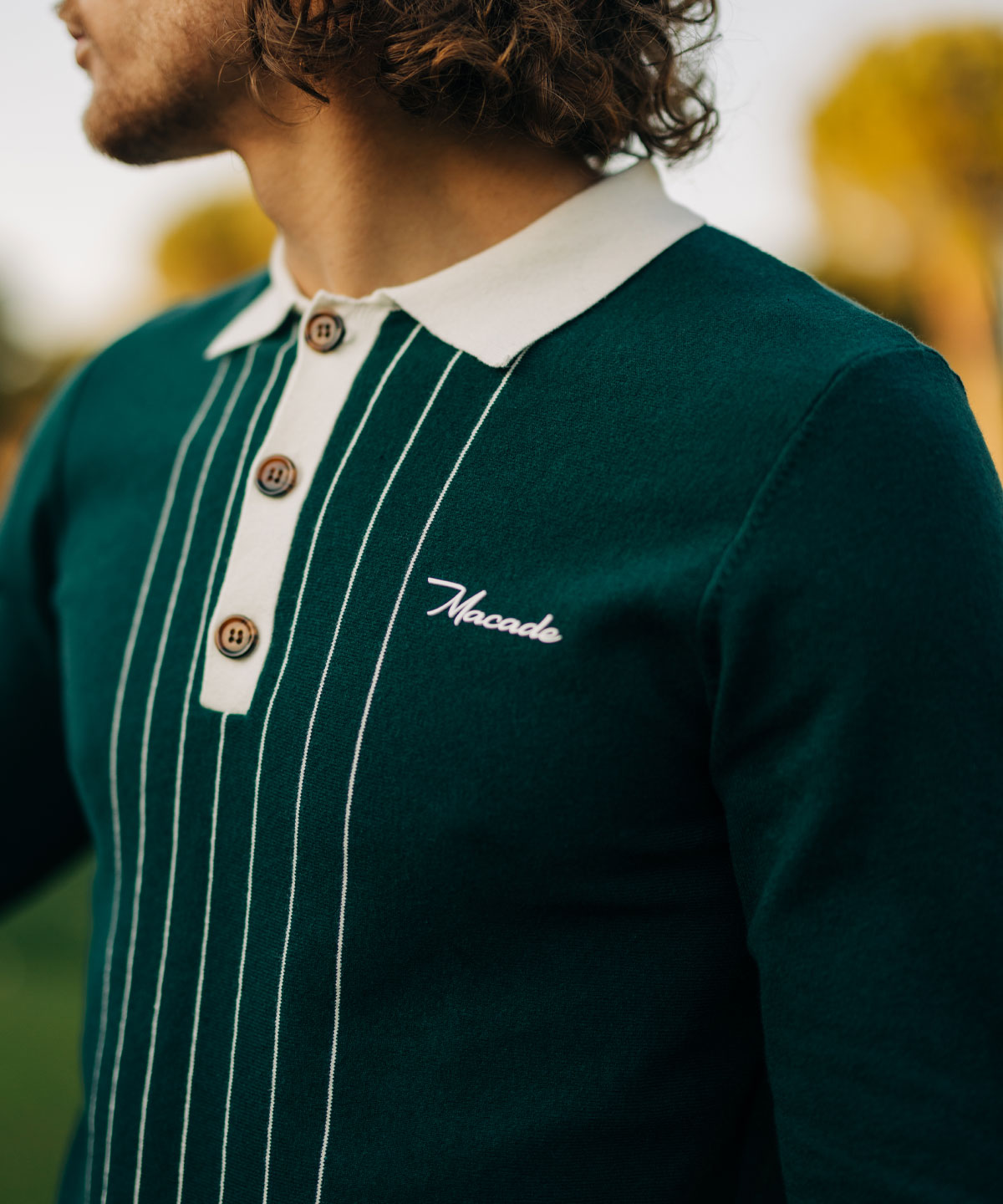 Green TB Long Sleeve Polo Shirt